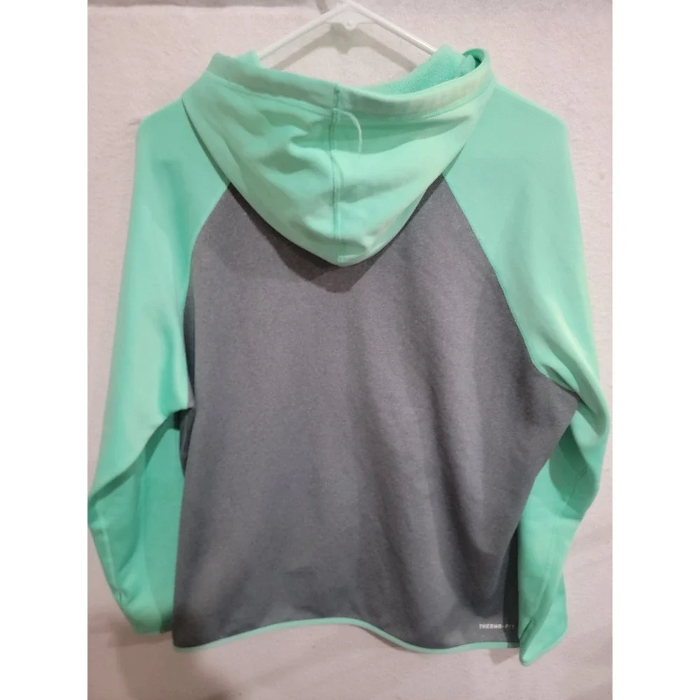 Nike Womens Therma-FIT Hoodie XL‎ Gray Mint Green Thumb Holes Embroidered 685459